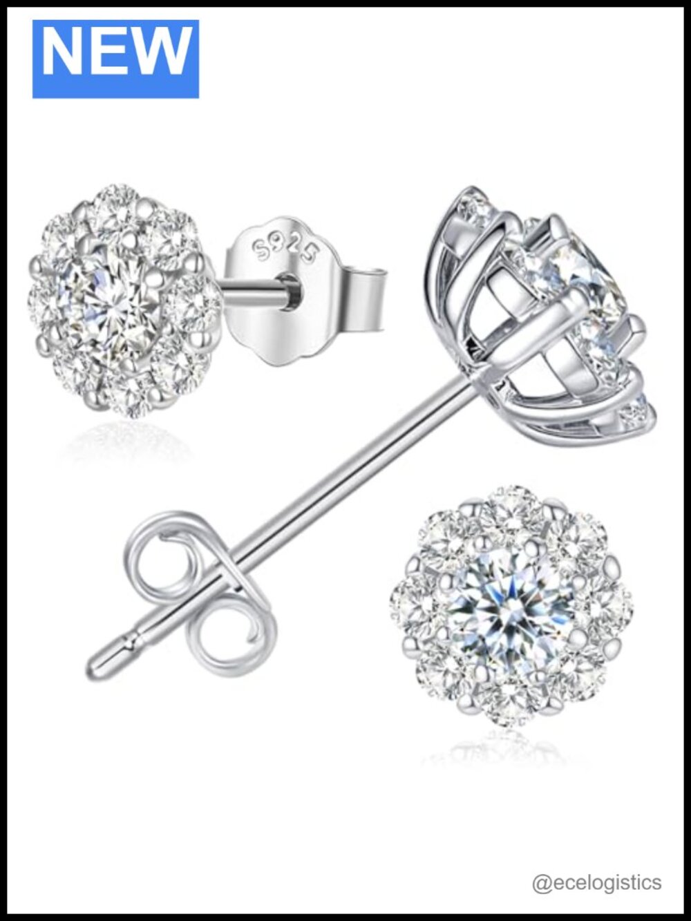 Moissanite Stud Earrings 1CT Round Cut 18K White Gold Plated 925 Silver